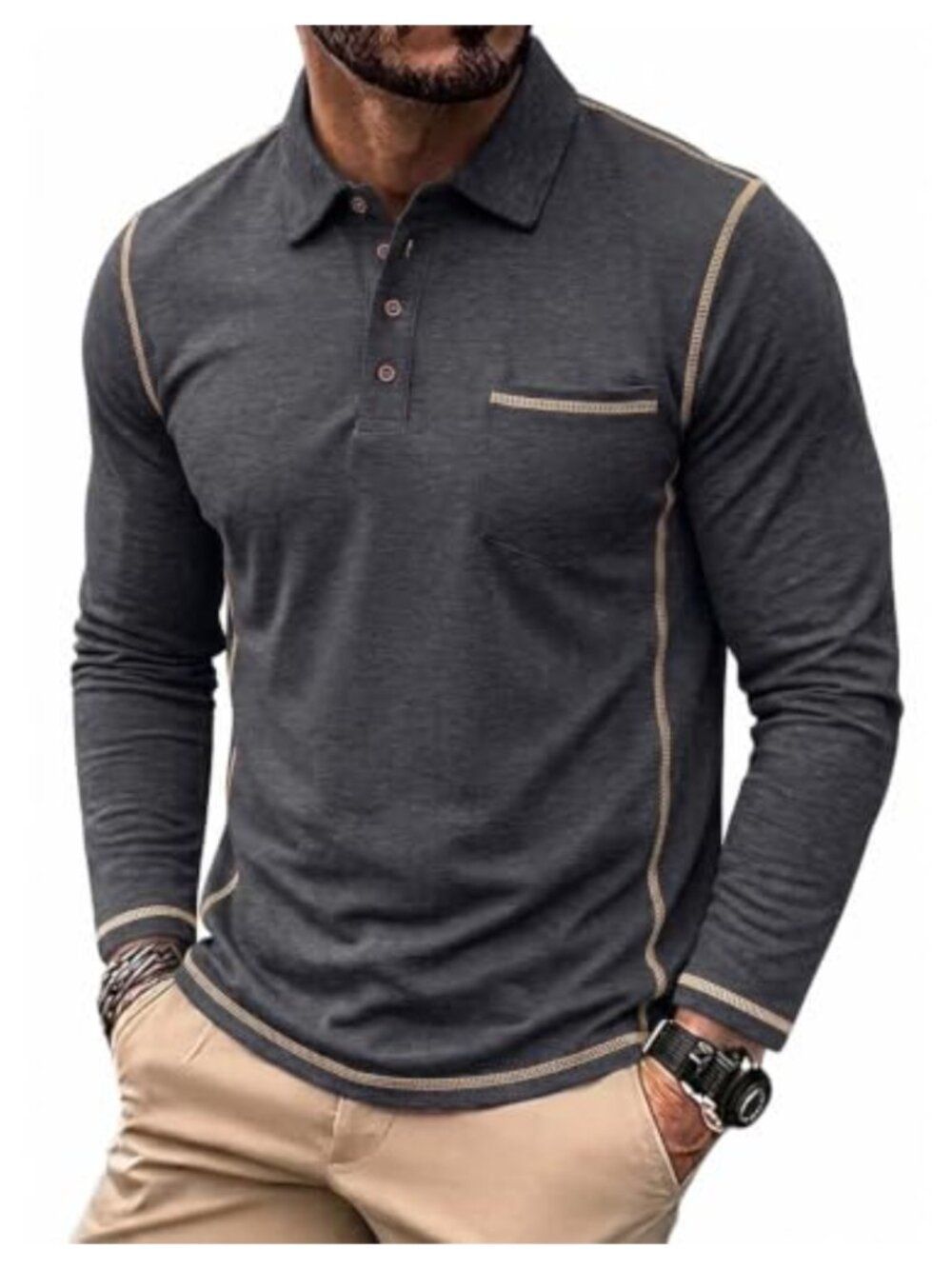 Men's Long Sleeve Polo Shirt Regular Fit Casual Business Golf